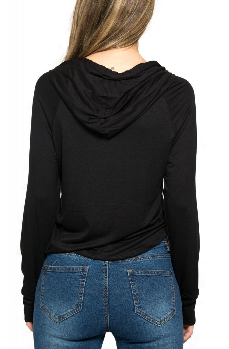 SPOILED PEASANTS Cropped Raw-Cut Hoodie in Black TG22W-8-4 - Karmaloop