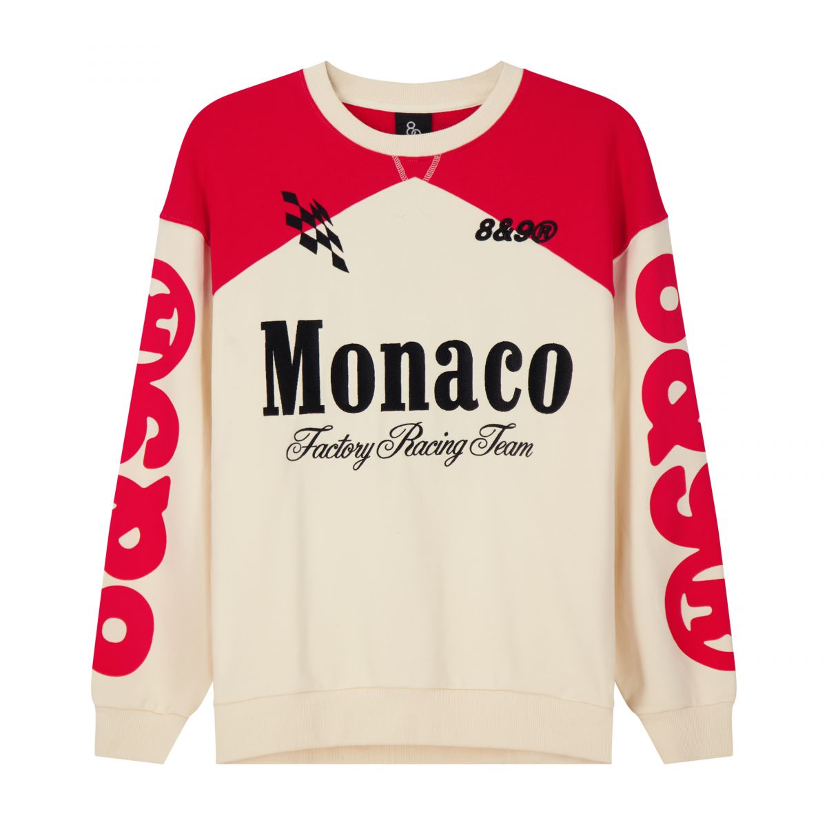8&9 MFG CO. Monaco Crewneck Sweatshirt Red CRMONWHT-WHITERED 