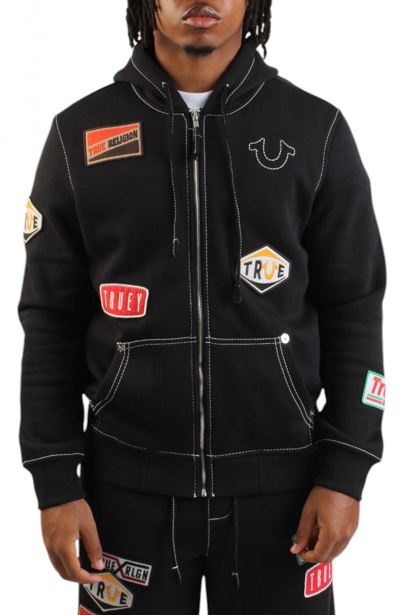 TRUE RELIGION BIG T PATCH ZIP HOODIE 109016-1001 - Karmaloop