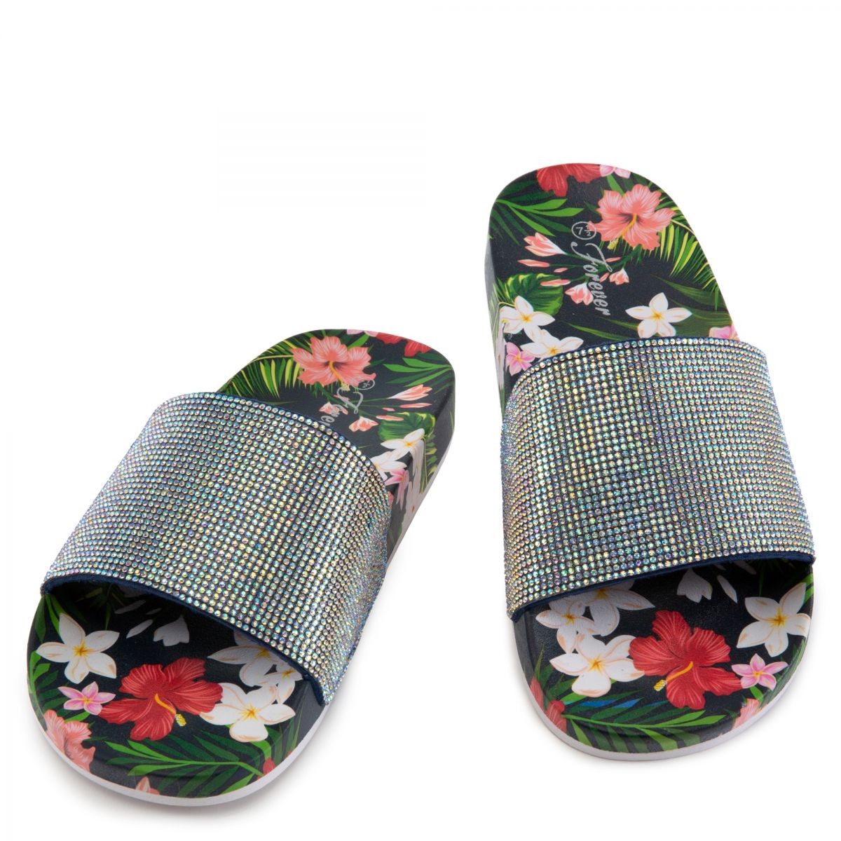 double strap rhinestone slides