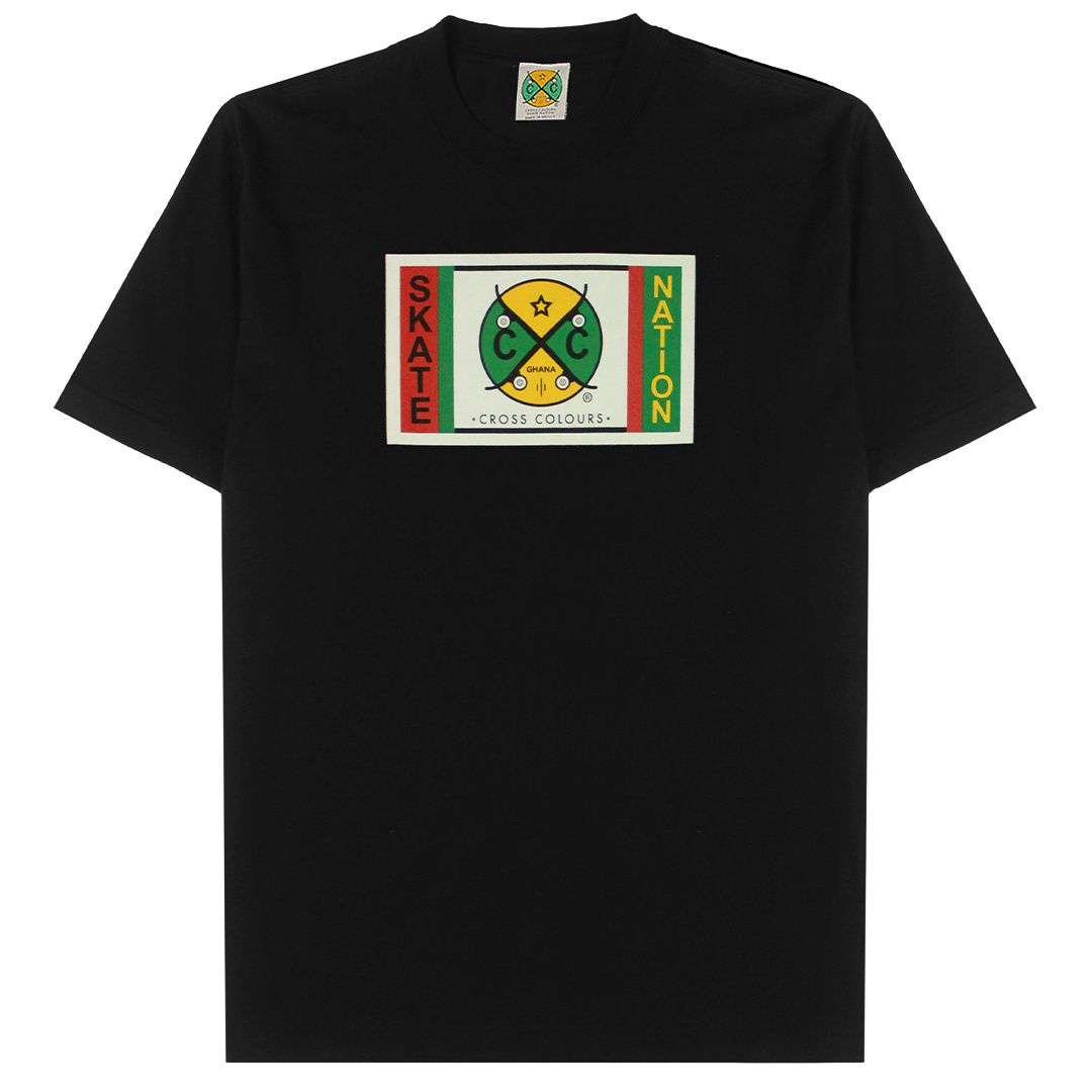 CROSS COLOURS X Skate Nation Label T Shirt - Black C10017CNX-BLK ...