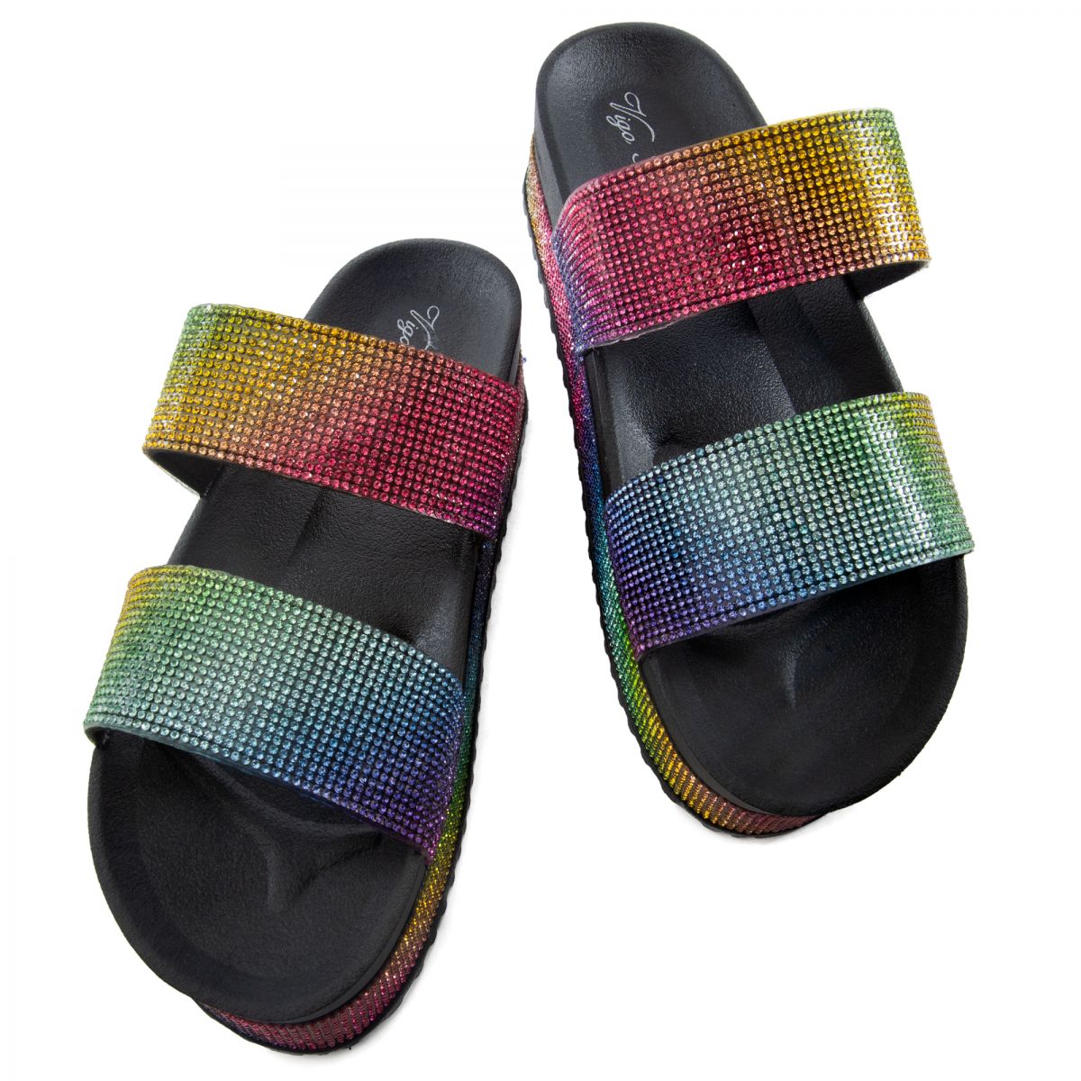 LILIANAS SHOES Buffy-1 Rhinestone Band Platform Slides BUFFY-1-MLT - Karmaloop