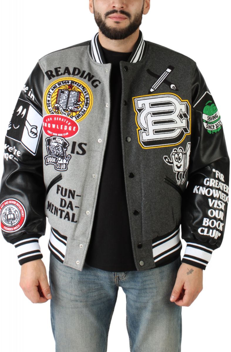 FIRST ROW Book Club Varsity Jacket FRJ0057-BLKGRY - Karmaloop