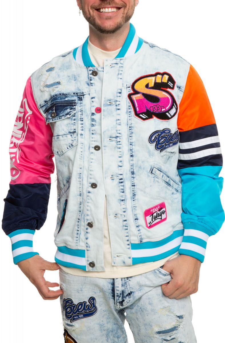 SMOKE RISE Denim Varsity Jacket JJ20124ICLDBL Karmaloop