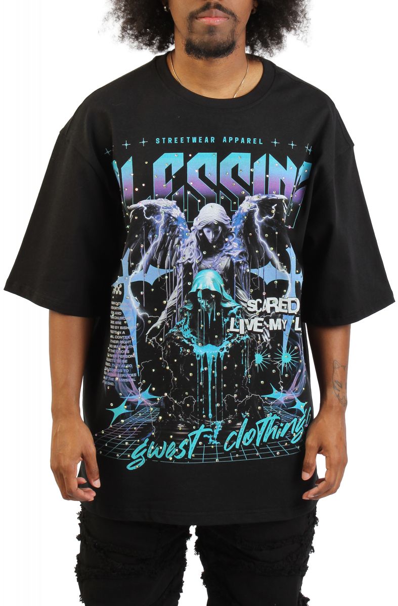 G rap、new west セット G WEST Blessings Rhinestone T-Shirt RHJMTFG9287-BLK - Karmaloop