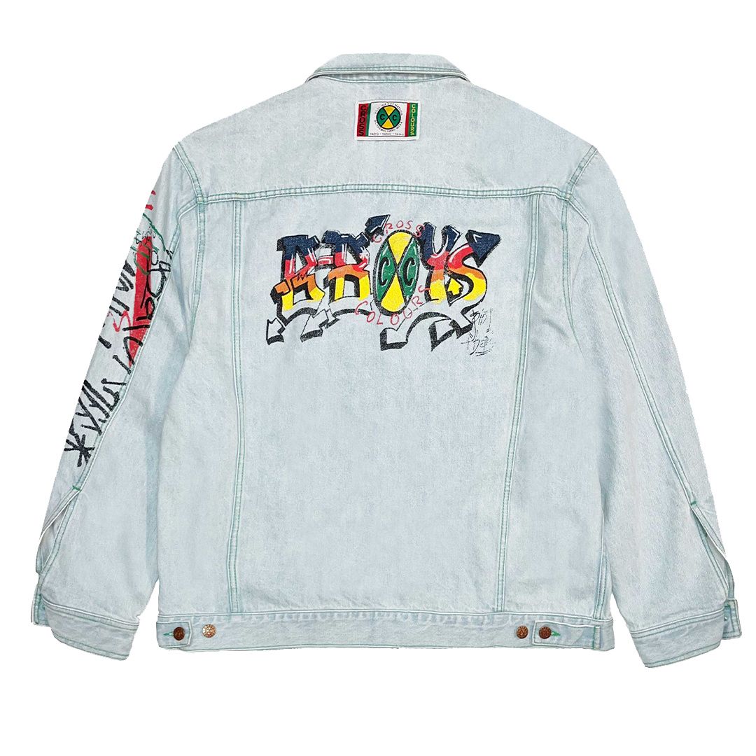 CROSS COLOURS Oversize Denim Graffiti Jacket - Ice Blue Vintage ...