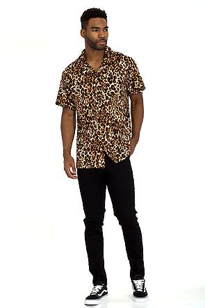 mens leopard print button down