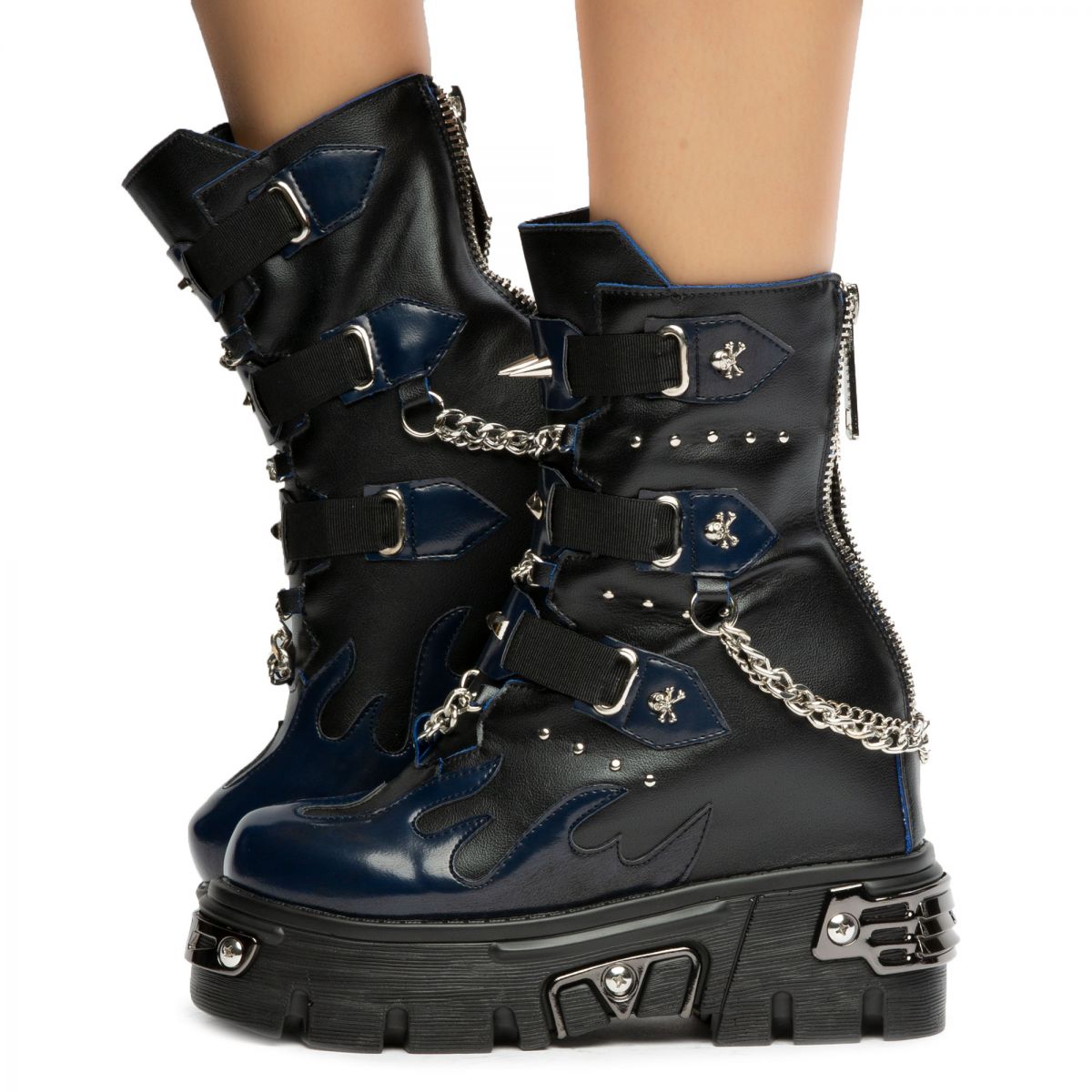 blue platform booties