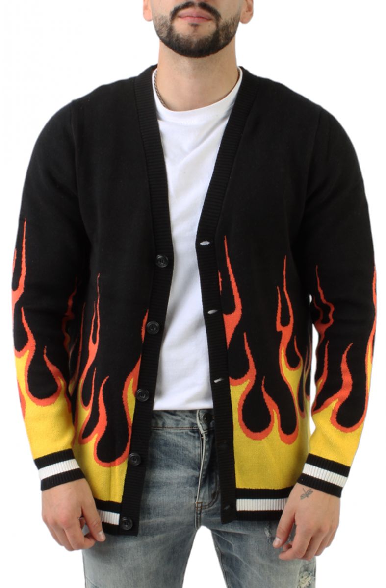 IROOCHI Flames Cardigan 34008-BLK - Karmaloop