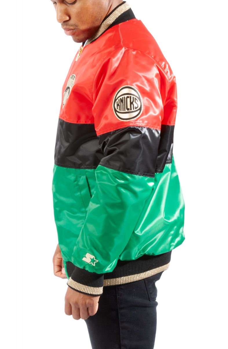 Men's Starter Red/Black/Green New York Knicks Black History Month NBA 75th Anniversary Full-Zip Jacket