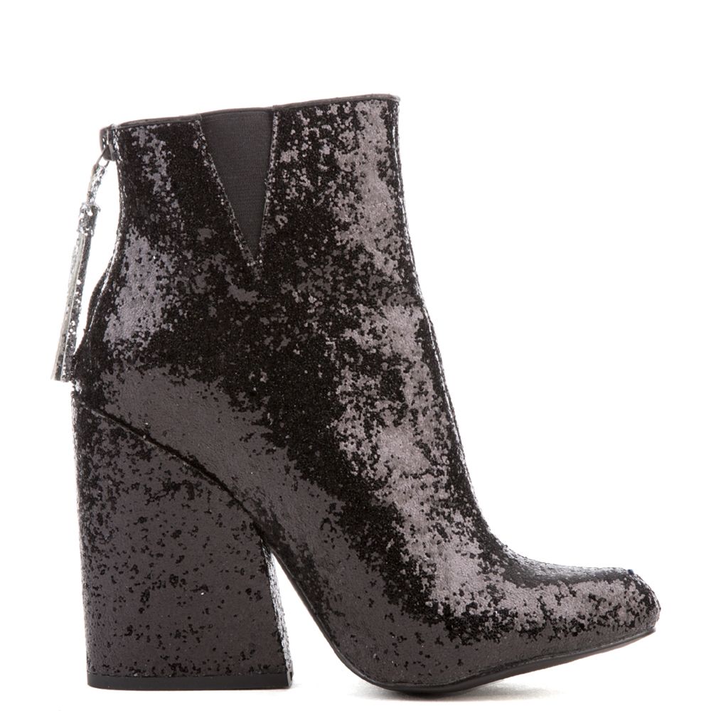 YRU Ziggy Black Glitter Heeled Booties Black ZIGGY BLACK Karmaloop