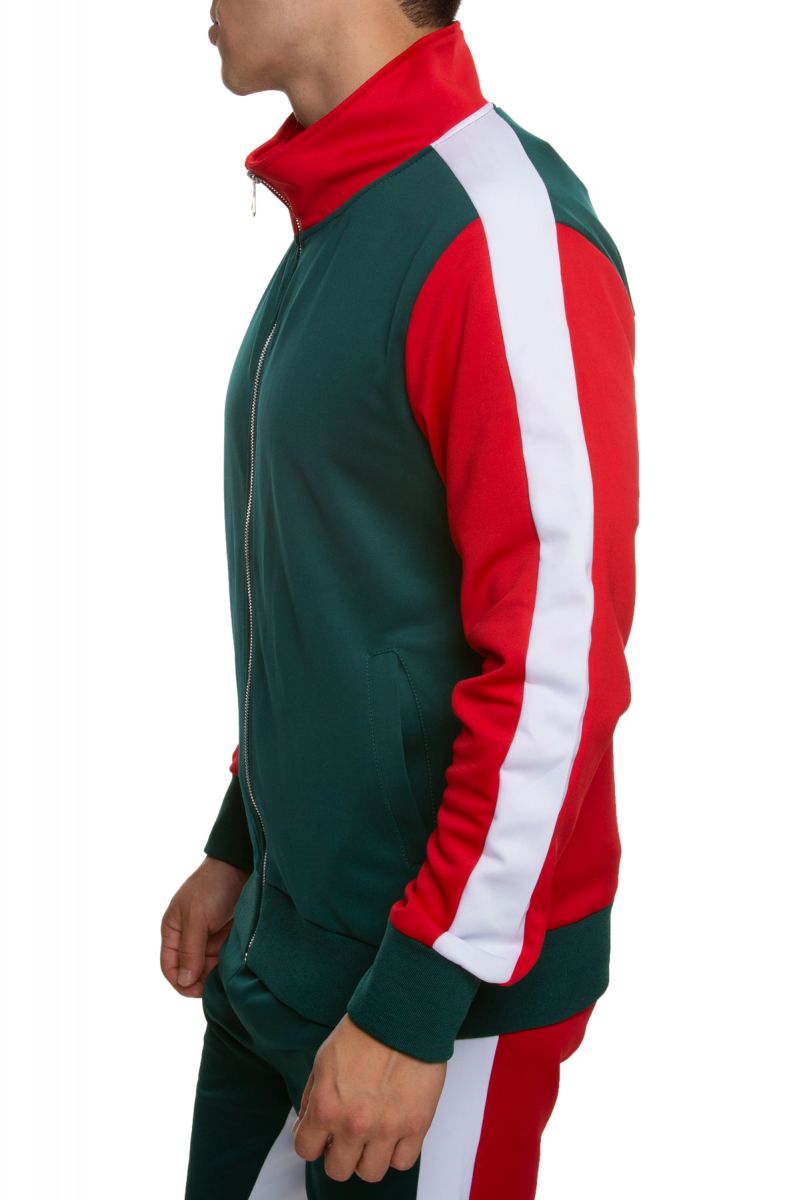 E STREET Green and Red Track Jacket with a White Stripe TP01 Karmaloop