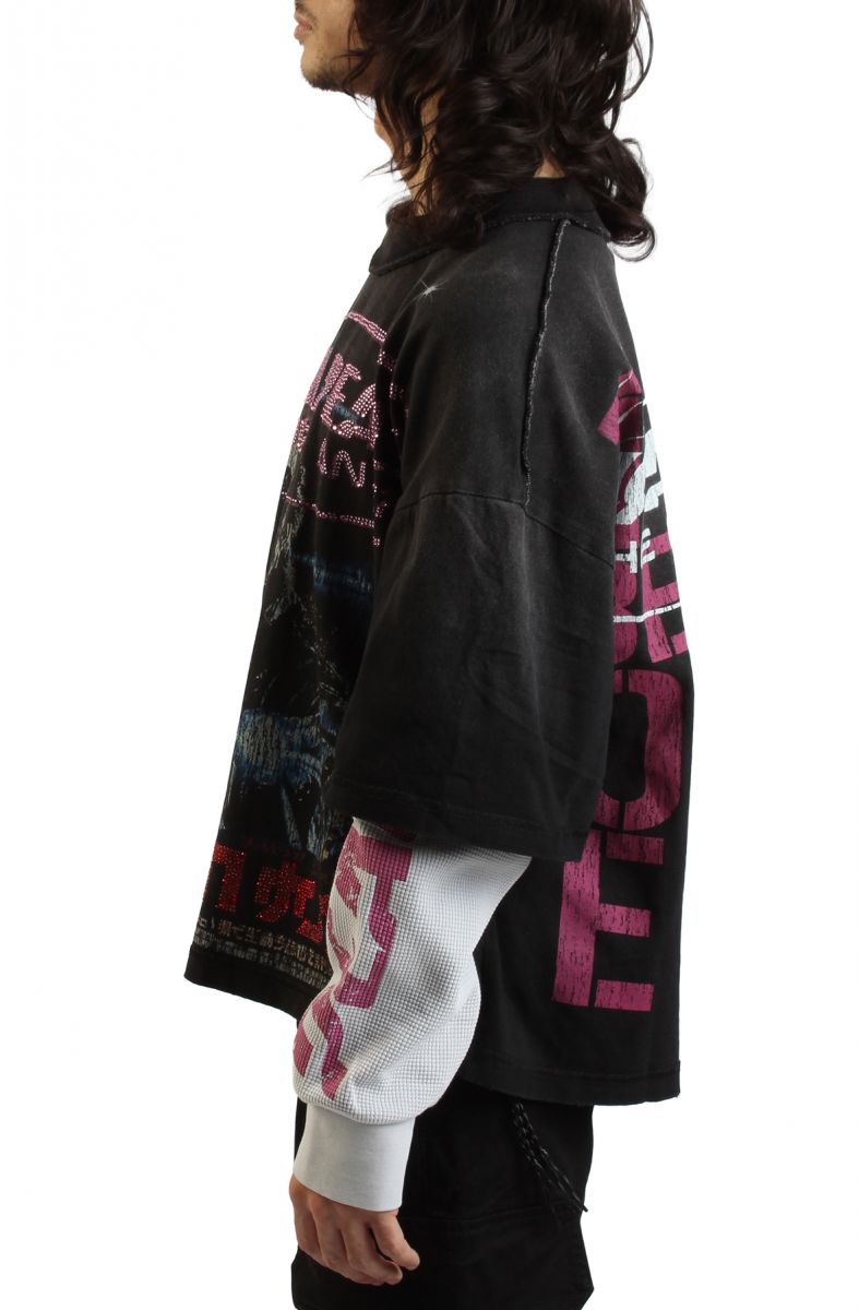 RARE PEACE Cypher Graphic Crop Long Sleeve T-shirt RK5068-BLK