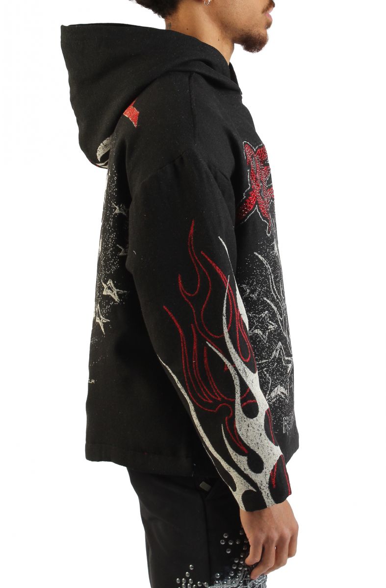 REBEL MINDS Mad Dog Rhinestone Tapestry Hoodie 152-339BLK - Karmaloop