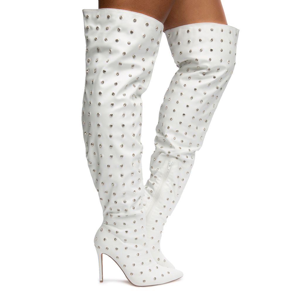 white rhinestone boots