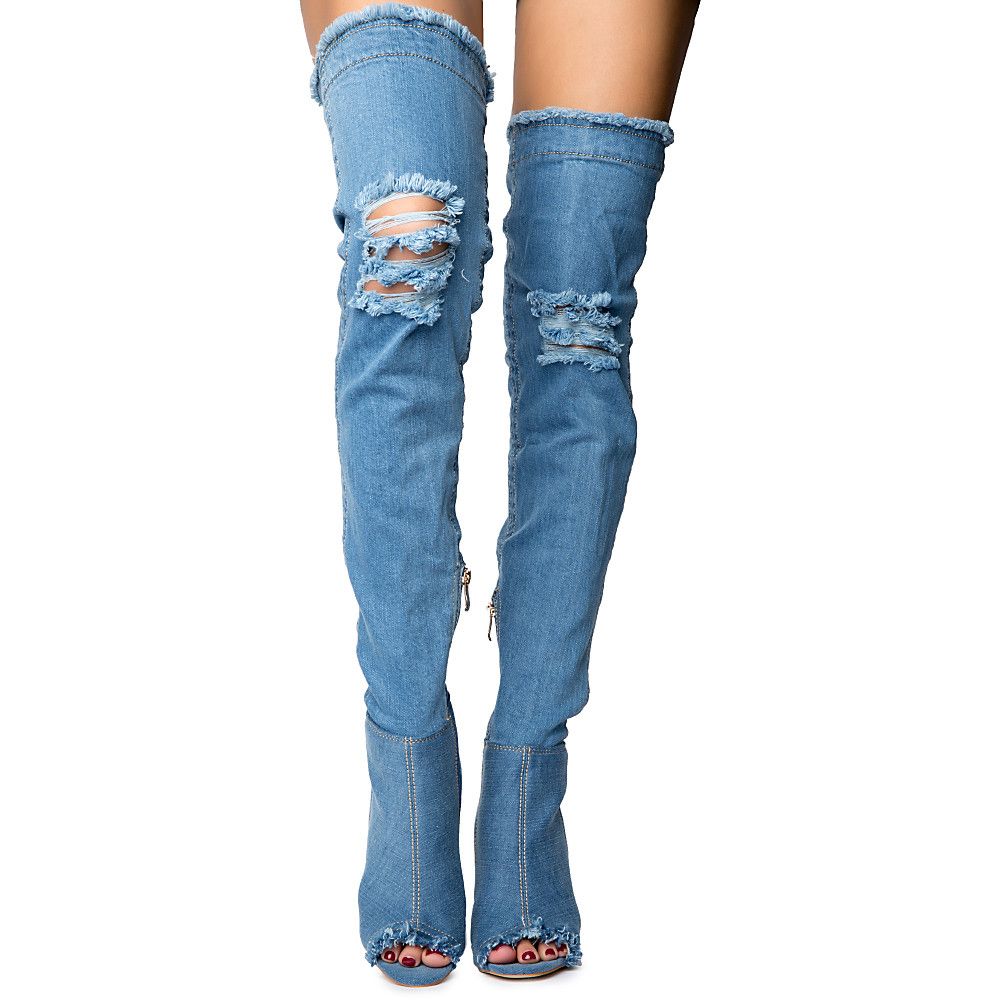 Denim open hotsell toe boots