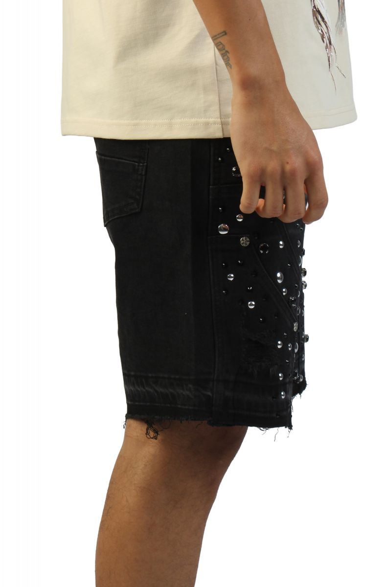 HUDSON Side Panel Studded Denim Shorts 644-BLK - Karmaloop