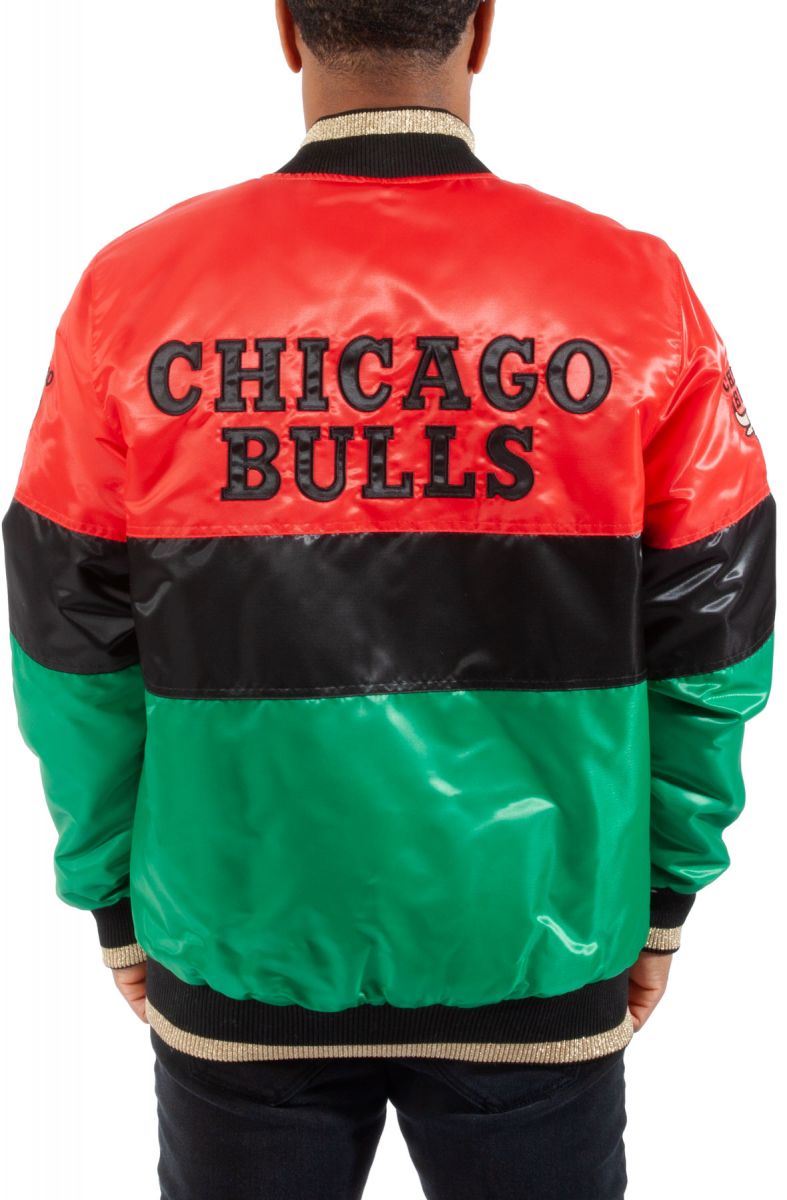 Bomber Satin NBA Chicago Bulls Starter Jacket Black - Jackets Expert