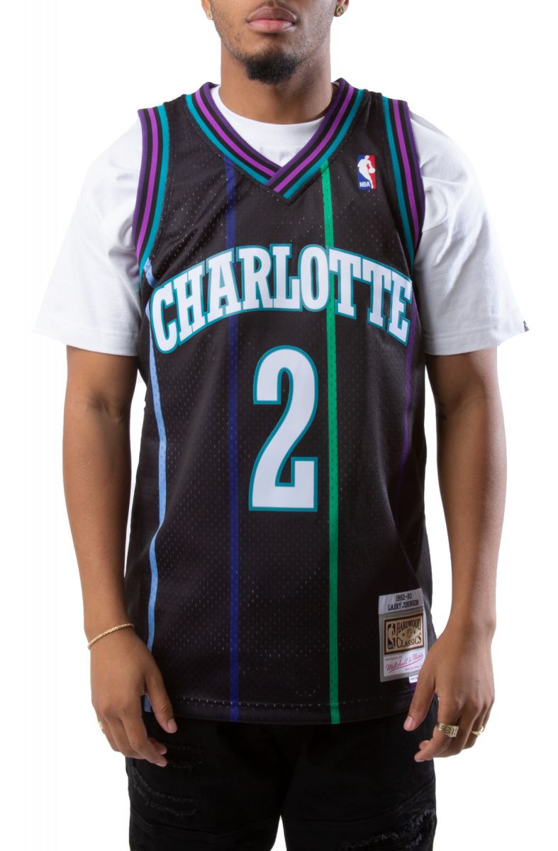 Big & Tall Men's Larry Johnson Charlotte Hornets Mitchell and Ness  Authentic White Throwback Jersey