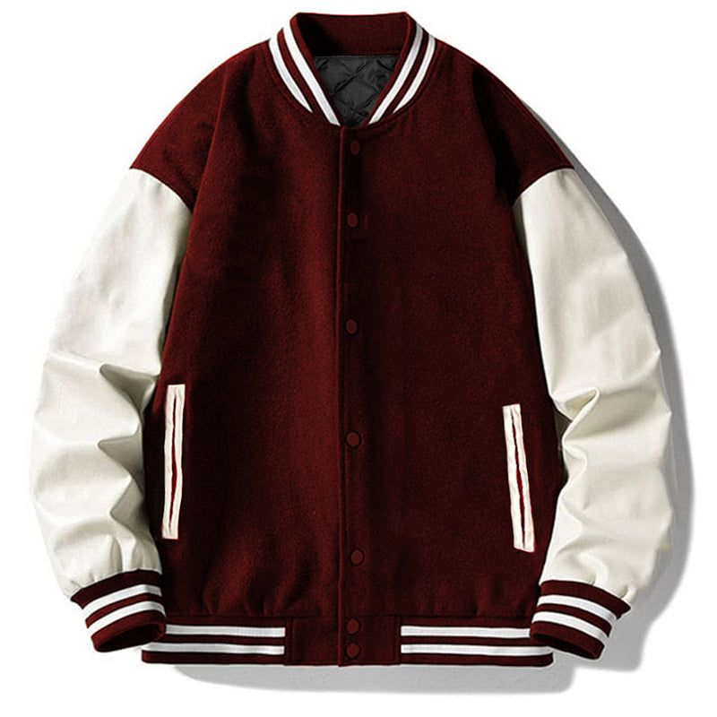 WEIV Melton Letterman Jacket BJ222-BURGUNDY - Karmaloop