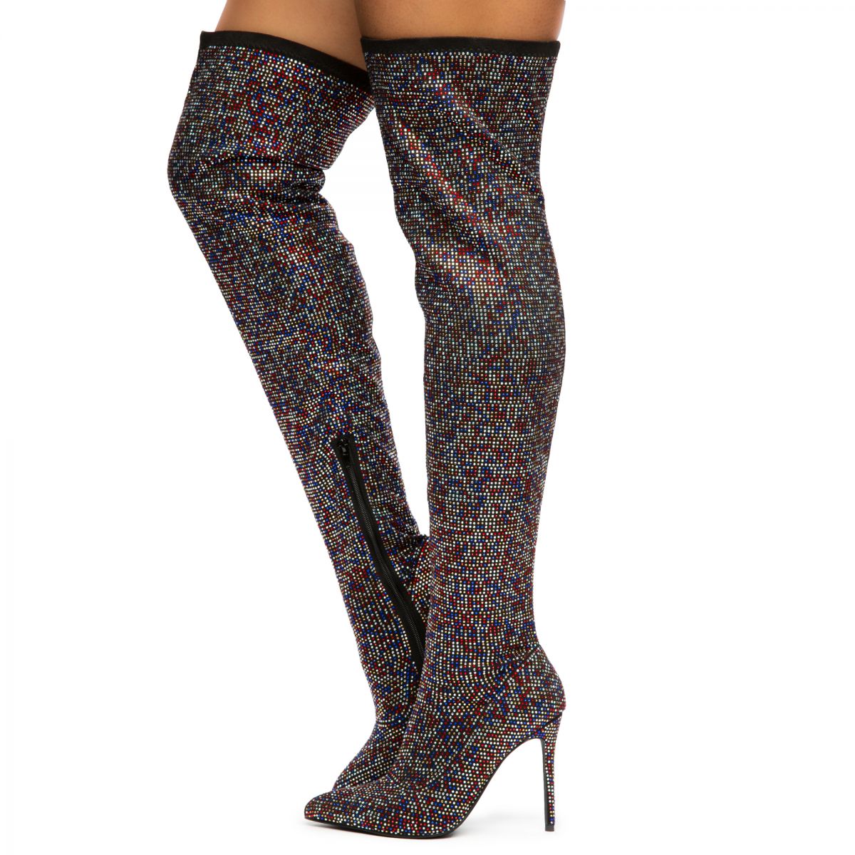 rhinestone thigh high boots