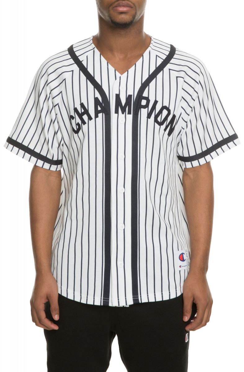 CHAMPION The Champion Branded Pinstripe Baseball Jersey in White