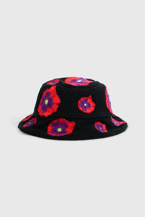HIDEOUT Opium Poppy Flower Crochet Bucket Hat THC-OP-OP-BLACK