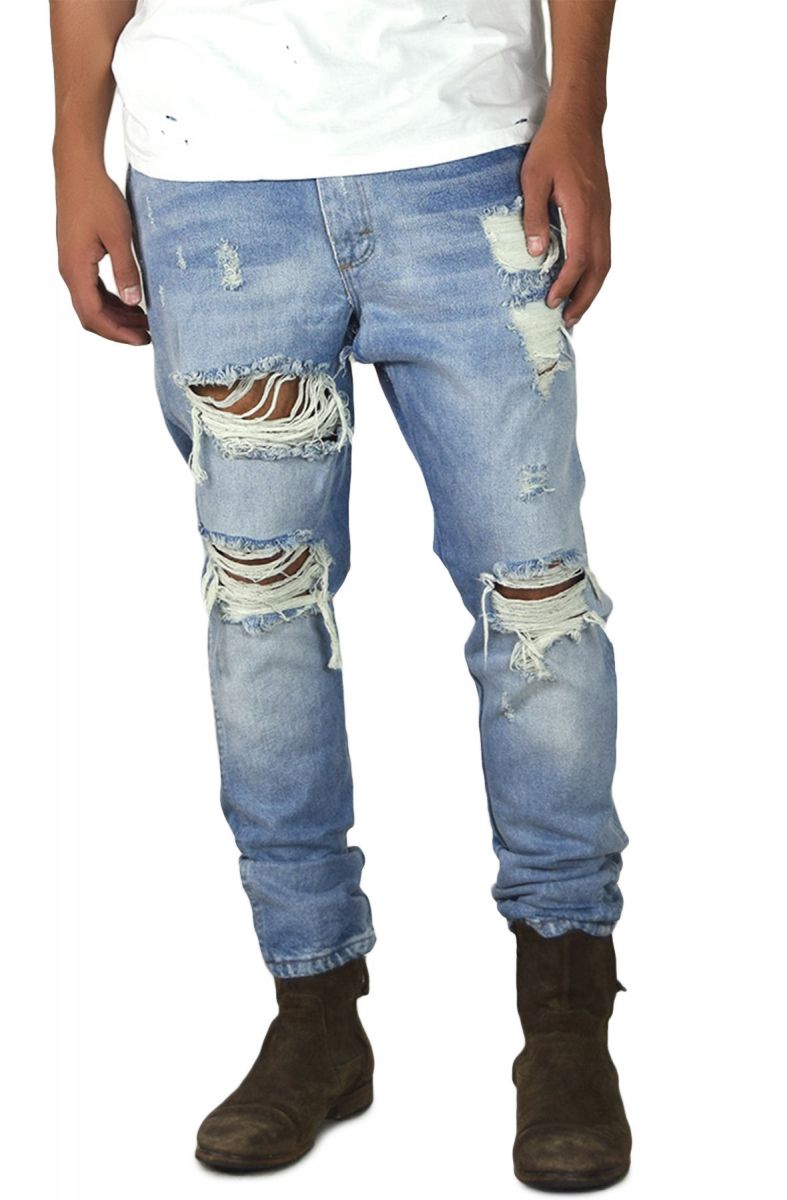 enslaved Denim Vintage Ripped Tapered Jeans Indigo Blue