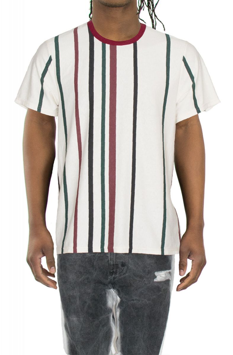 ENSLAVED The Burgundy Multi Stripe Short Sleeve Tee in Natural 3SSSNAB ...