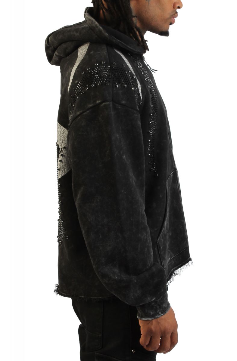 SMOKE RISE Rhinestone Zip Hoodie FO26S449SK-BLK - Karmaloop
