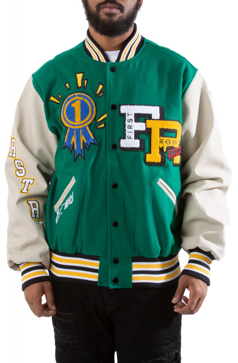 First Row Art Dealer Graphic Varsity Jacket Large