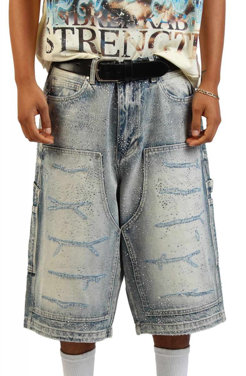 FIRST ROW Rhinestone Denim Jort Shorts FRS3024-TINT - Karmaloop