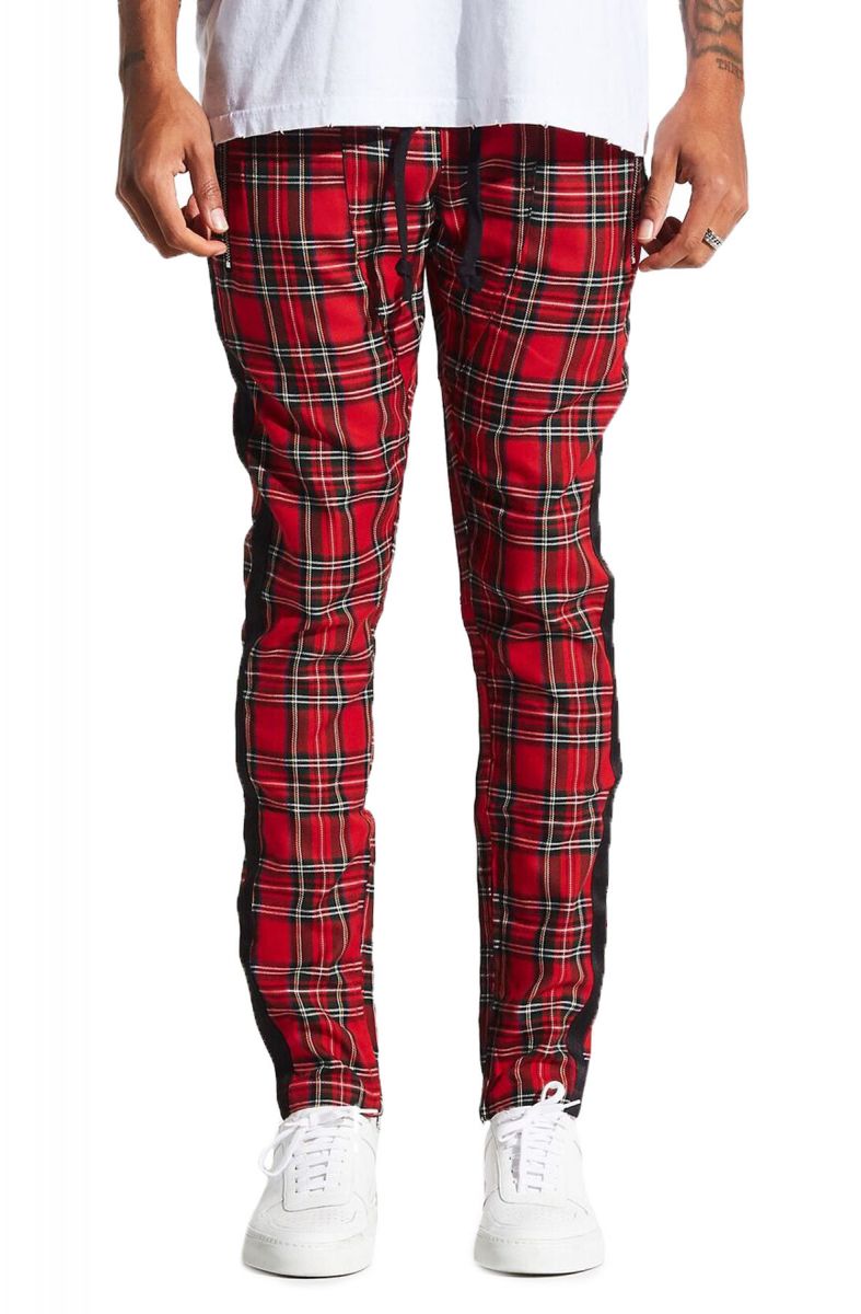 Red plaid track pants sale