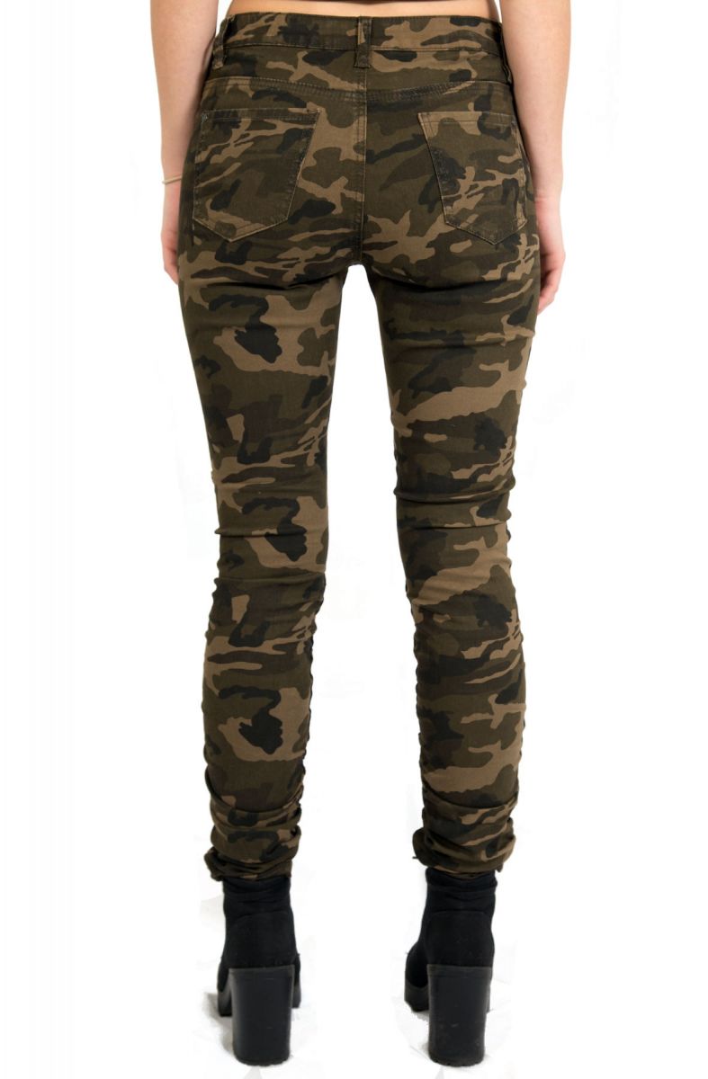 The Low Rise Moto Skinny Pants in Camo