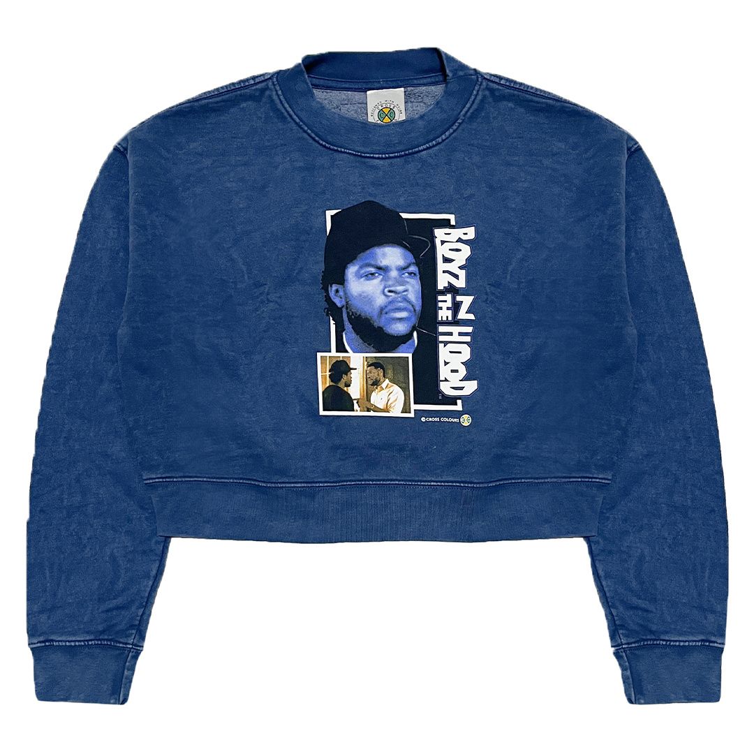 CROSS COLOURS Boyz N The Hood Guidance Crop Sweatshirt - Blue Mineral ...