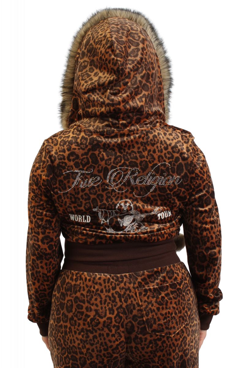 TRUE RELIGION Velour Faux Fur Shrunken Zip-Up Hoodie 209472-2141