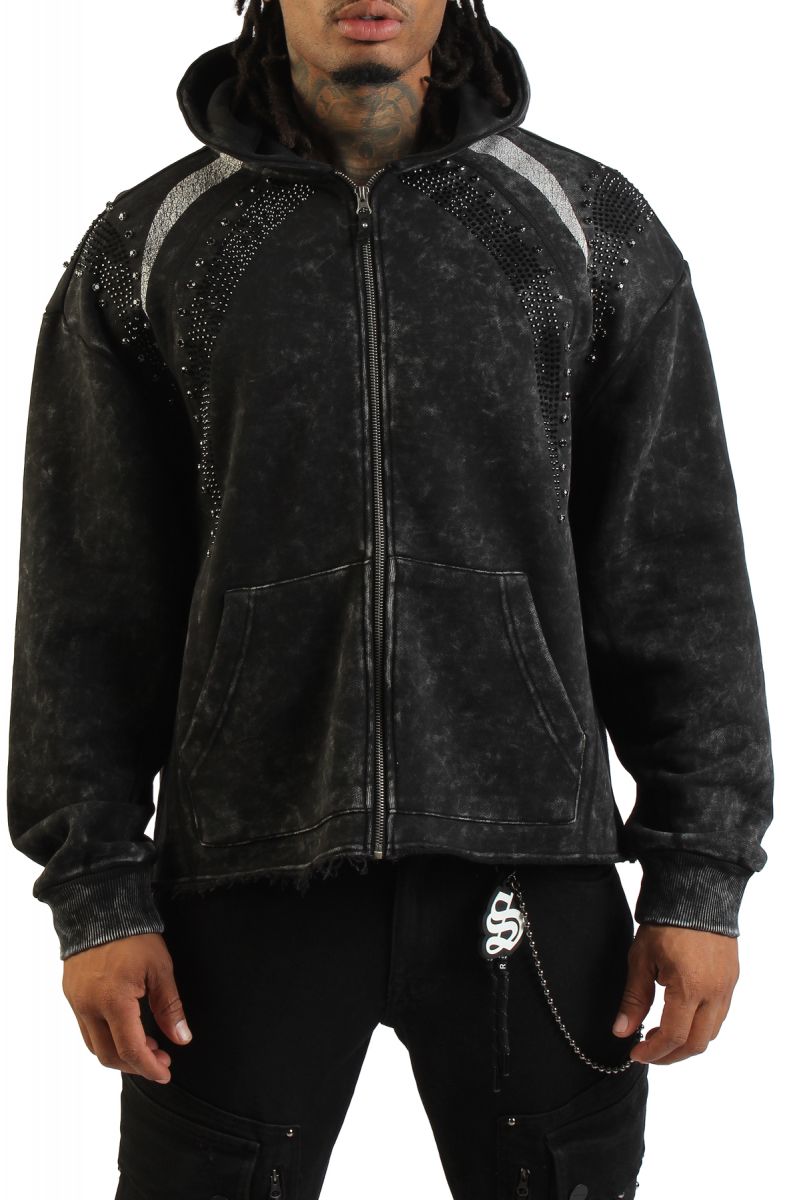 SMOKE RISE Rhinestone Zip Hoodie FO26S449SK-BLK - Karmaloop