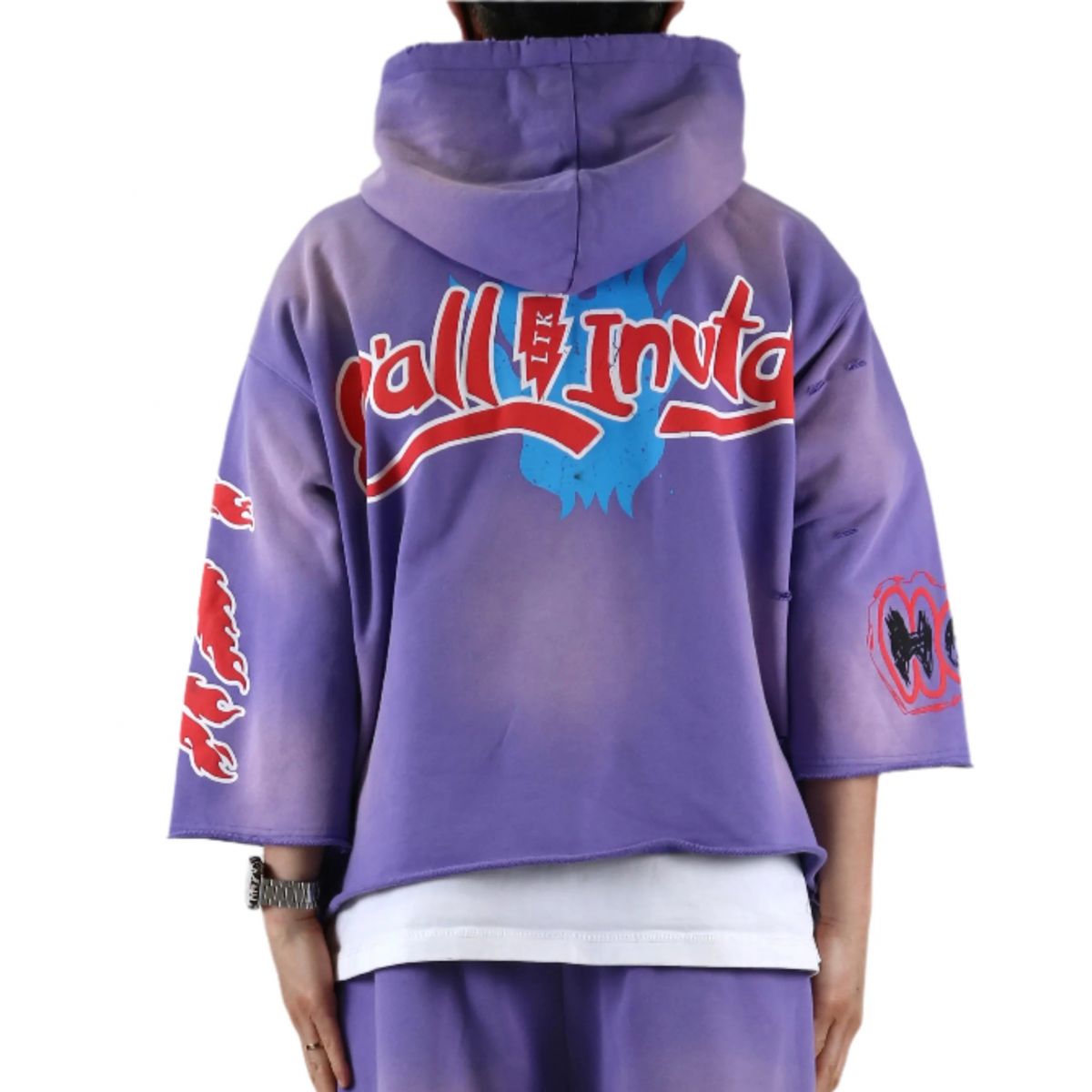 KLEEP DIAZ French Terry 3/4 Sleeve Crop Top Pullover Hoodie KSF