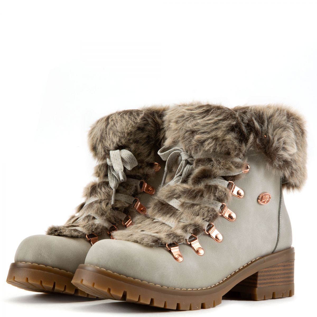 tan faux shearling lace up chunky boots