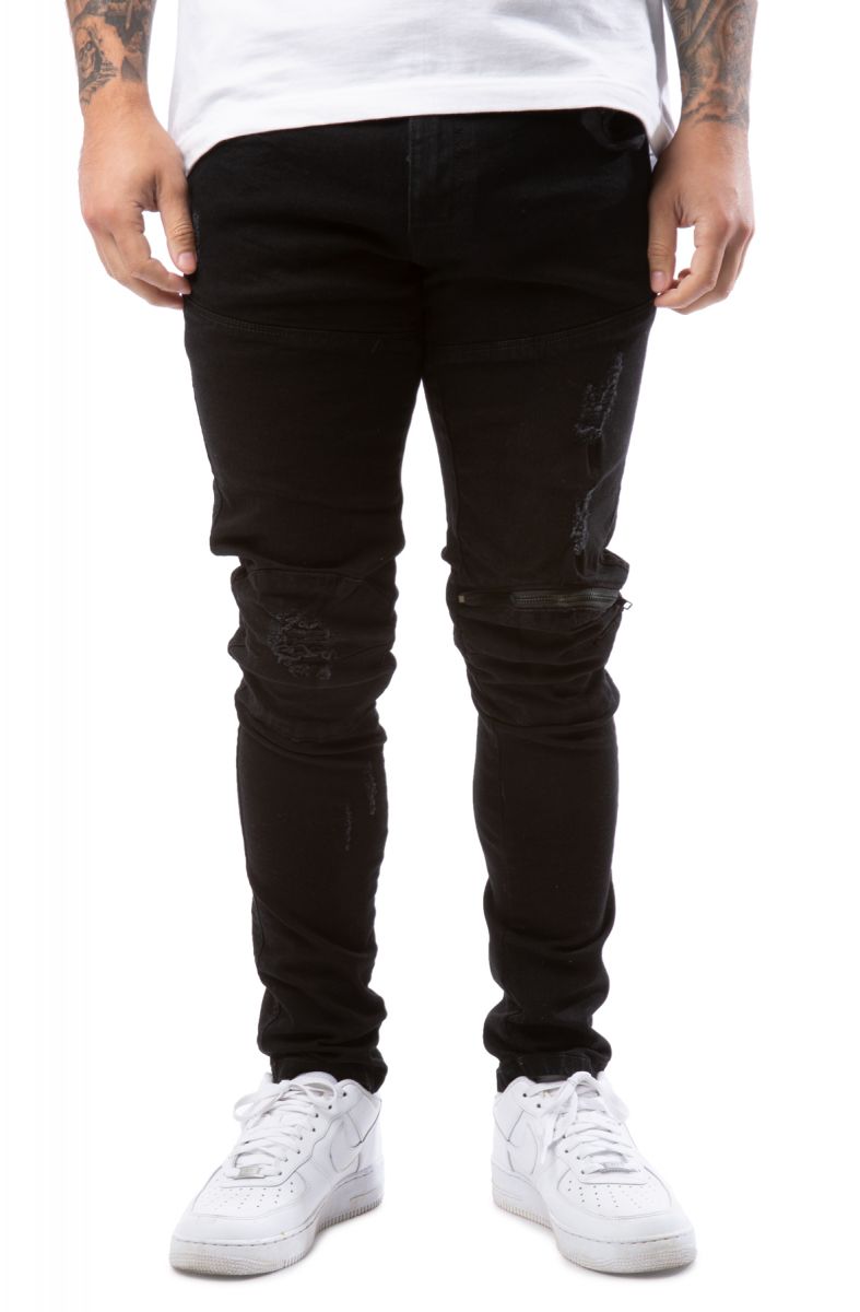 Maurice Knee Zip Moto Jeans BT21101-BLK - Karmaloop