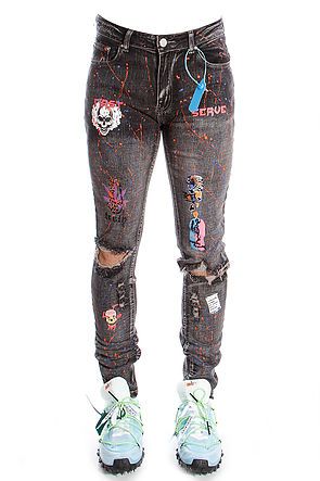 low rise graphic jeans
