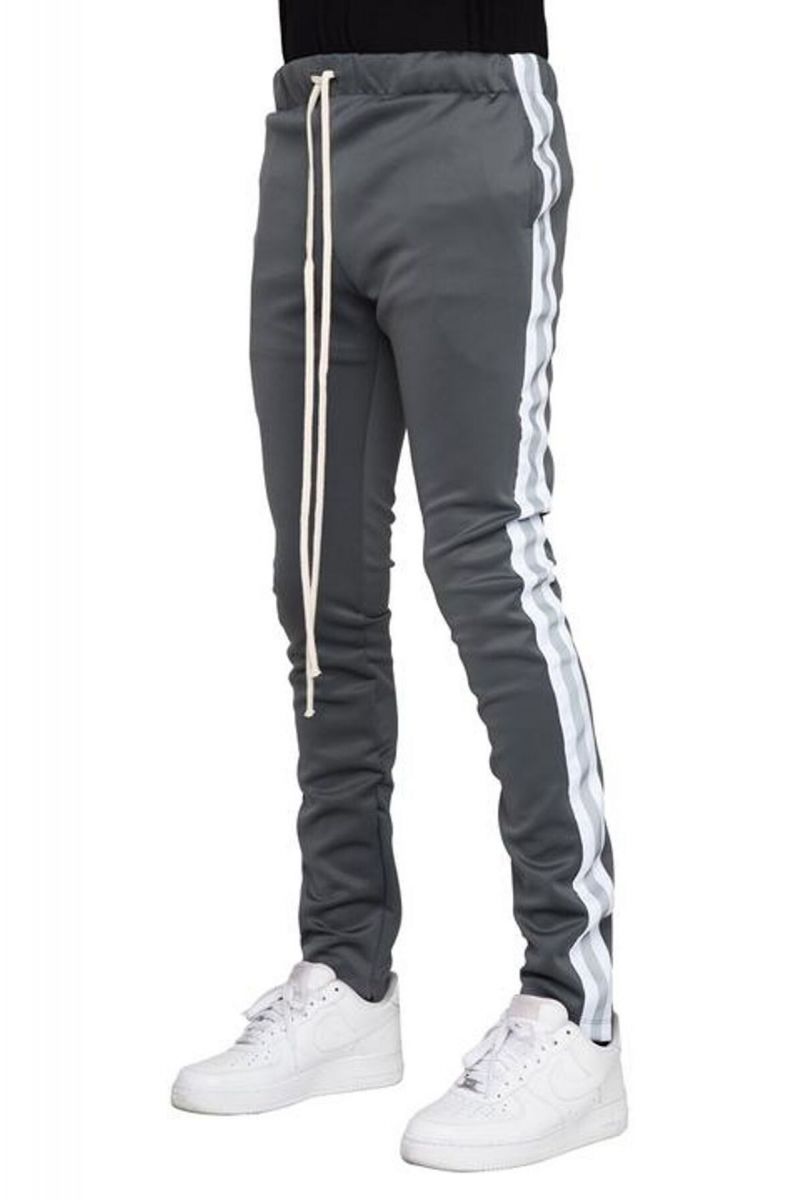 grey and white track pants