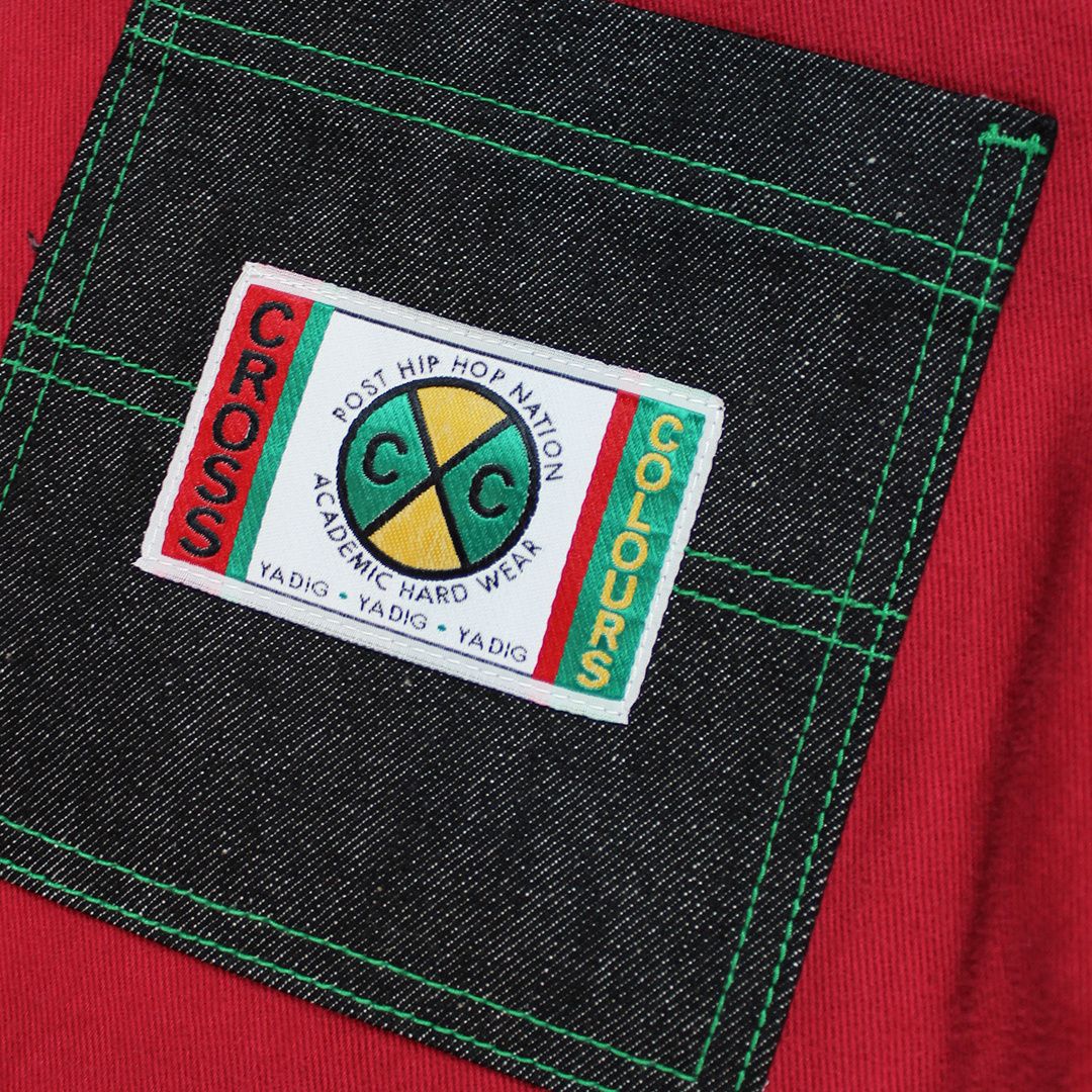 CROSS COLOURS Color Block Suede Wash Jeans - Black/Red/Green