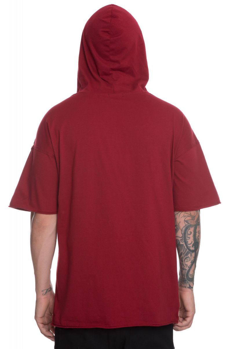 THE TRADE COLLECTIVE The Dropoff Pull over Short Sleeve Hoodie in Burgundy  SD3031-BRGDY - PLNDR