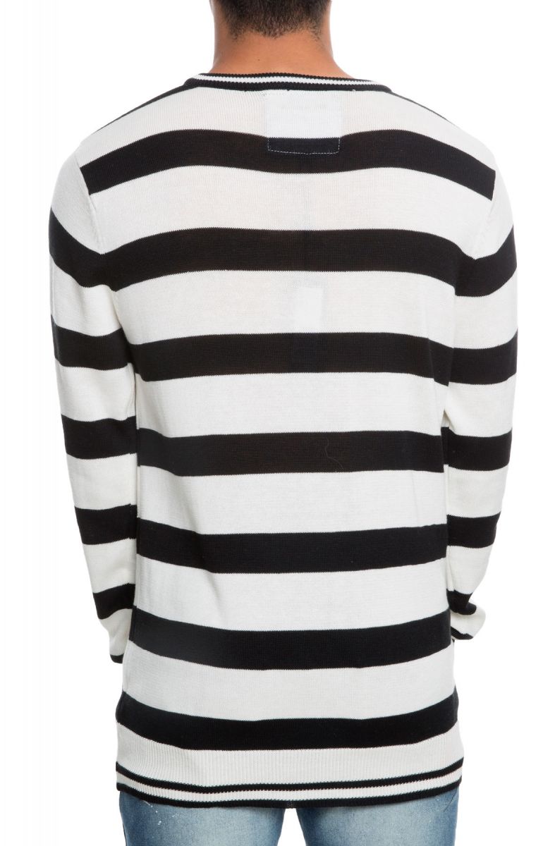 REASON The Dynasty Stripe Knit Sweater in White and Black H962WWHT