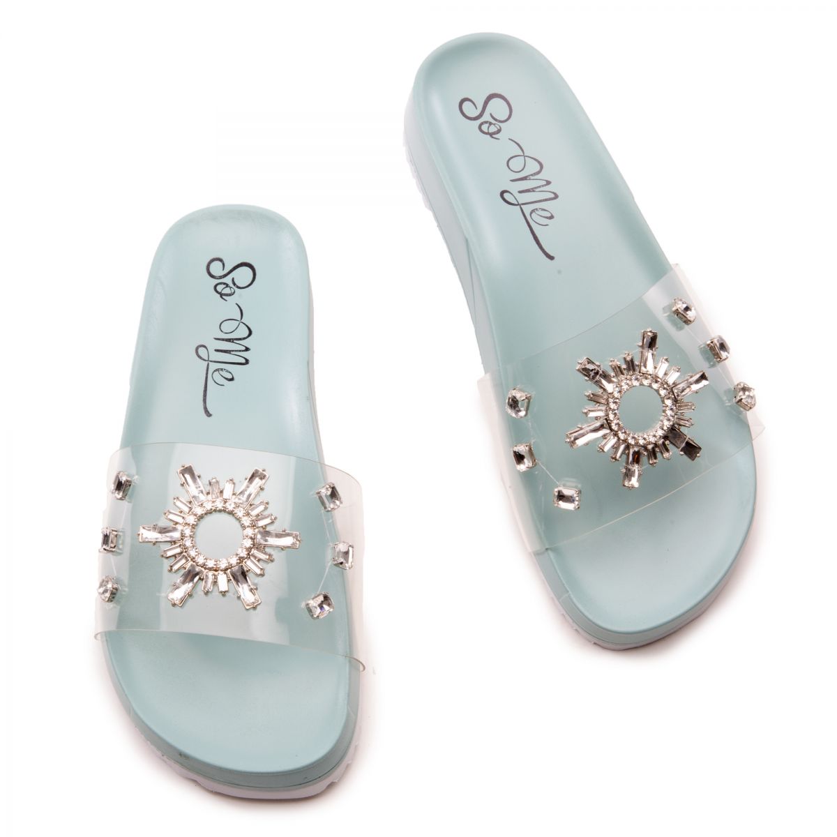 MACHI FOOTWEAR INC Brea Rhinestone Slides BREA-BLU - PLNDR