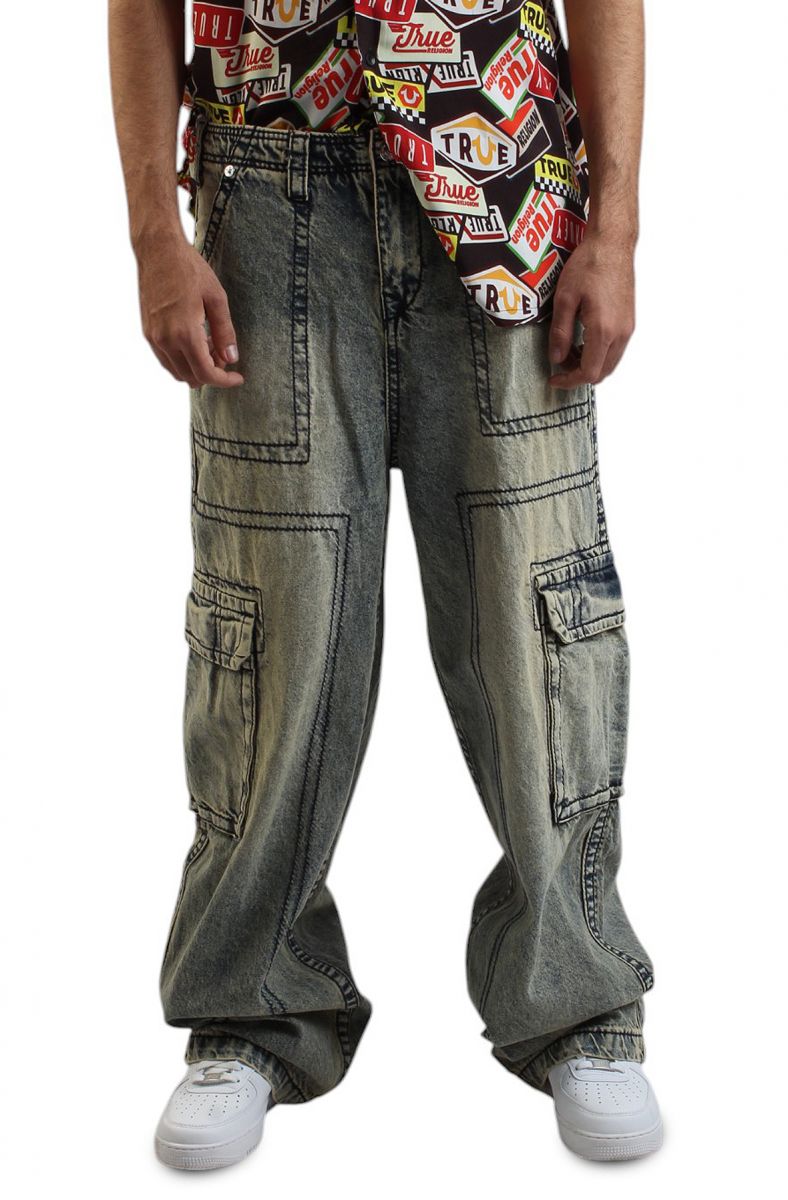 TRUE RELIGION Denim Big T Cargo Pant 109042-ELI-MEDWASH - Karmaloop