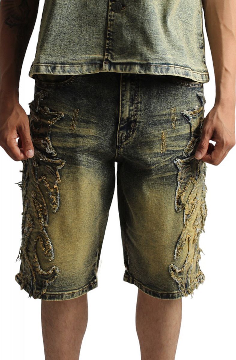 REBEL MINDS Tribal Patch Denim Shorts 651-922VIN - Karmaloop