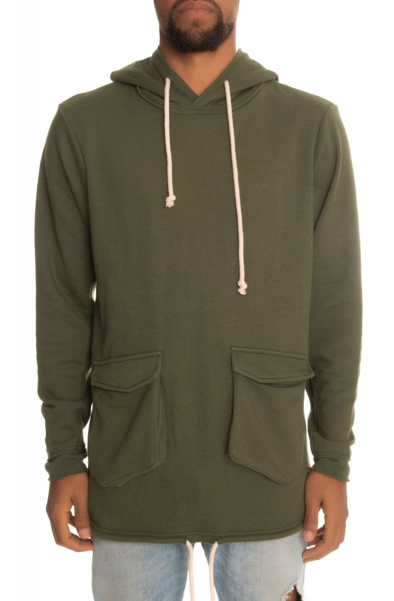 DRVN The Cargo Drop Tail Hoodie in Olive HD16323-OLV - PLNDR