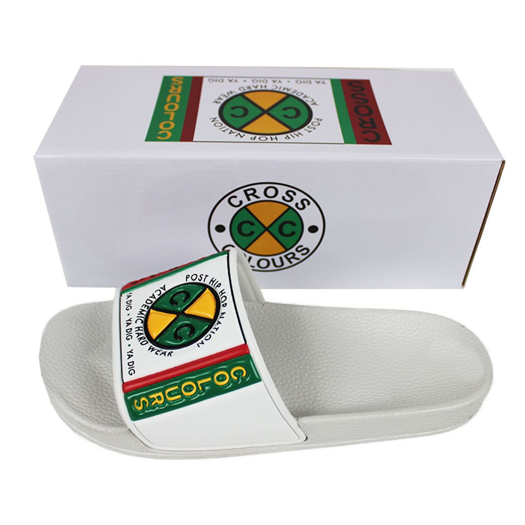 CROSS COLOURS Label Logo Slides - White C314LBS-WHT-WHITE - Karmaloop